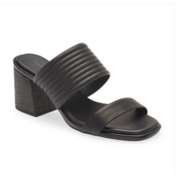 Caslon Lamia Leather 5 Black NWOT Open Toe Block Heel Sandals Heel Slide Mules - Picture 1 of 8